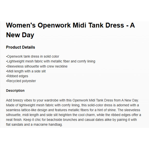 Openwork Midi Tank Black Dress Sz Large NWT - A New Day - Picture 7 of 10
